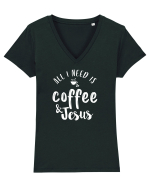 Coffee and Jesus Tricou mânecă scurtă guler V Damă Evoker