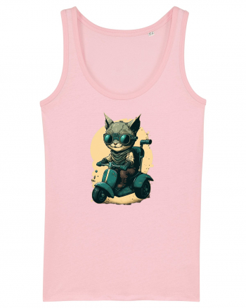 Cat on scooter Cotton Pink