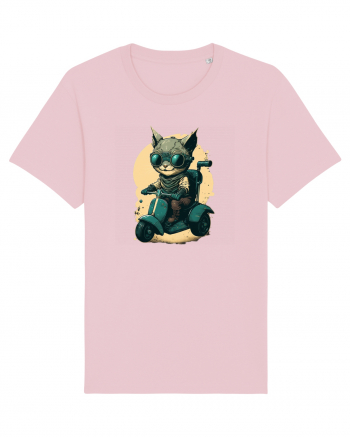 Cat on scooter Cotton Pink