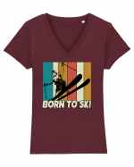Sporturi de iarnă - Born to ski Tricou mânecă scurtă guler V Damă Evoker