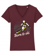 Sporturi de iarnă - Born to ski v2 Tricou mânecă scurtă guler V Damă Evoker