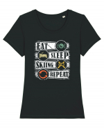 Sporturi de iarnă - Eat sleep skiing repeat Tricou mânecă scurtă guler larg fitted Damă Expresser