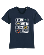 Sporturi de iarnă - Eat sleep skiing repeat Tricou mânecă scurtă guler V Bărbat Presenter