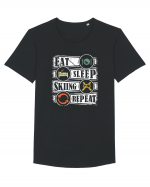 Sporturi de iarnă - Eat sleep skiing repeat Tricou mânecă scurtă guler larg Bărbat Skater