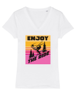 Sporturi de iarnă - Enjoy the ride Tricou mânecă scurtă guler V Damă Evoker