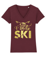 Sporturi de iarnă - I like to ski Tricou mânecă scurtă guler V Damă Evoker