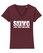 Sporturi de iarnă - Skiing - leave your fears behind Tricou mânecă scurtă guler V Damă Evoker