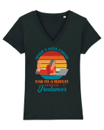 M-am făcut freelancer - ea Tricou mânecă scurtă guler V Damă Evoker