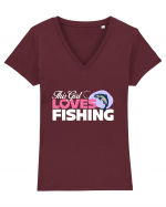 This girl loves fishing Tricou mânecă scurtă guler V Damă Evoker