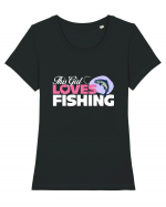 This girl loves fishing Tricou mânecă scurtă guler larg fitted Damă Expresser