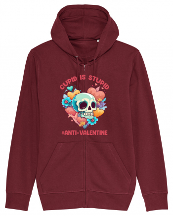 Cupid Is Stupid Anti Valentine Skull Burgundy