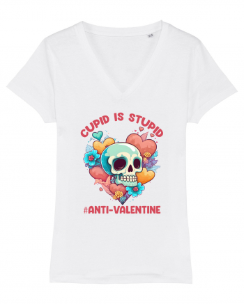 Cupid Is Stupid Anti Valentine Skull White