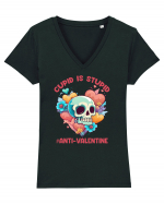 Cupid Is Stupid Anti Valentine Skull Tricou mânecă scurtă guler V Damă Evoker