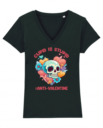 Cupid Is Stupid Anti Valentine Skull Black