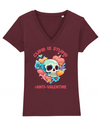 Cupid Is Stupid Anti Valentine Skull Burgundy