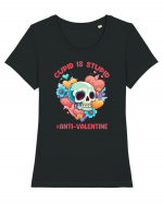 Cupid Is Stupid Anti Valentine Skull Tricou mânecă scurtă guler larg fitted Damă Expresser