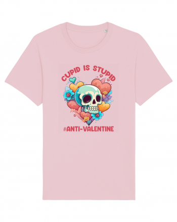 Cupid Is Stupid Anti Valentine Skull Cotton Pink