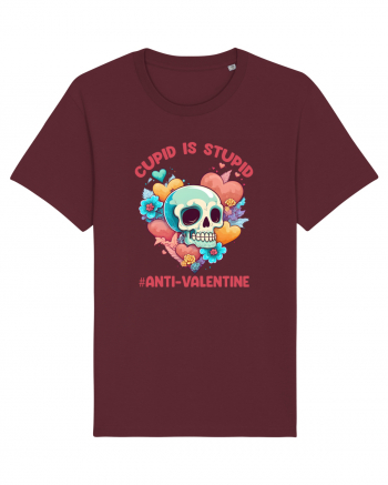 Cupid Is Stupid Anti Valentine Skull Burgundy