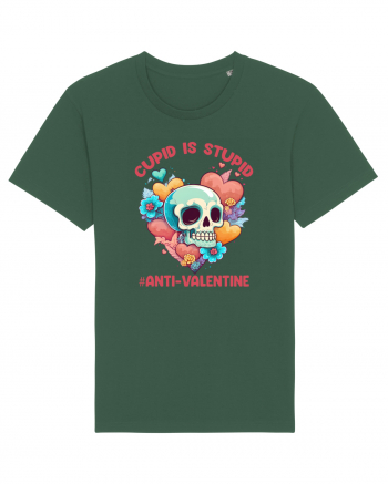 Cupid Is Stupid Anti Valentine Skull Bottle Green