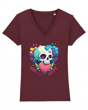 Ew Love Heart Valentine Skull Burgundy