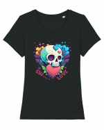 Ew Love Heart Valentine Skull Tricou mânecă scurtă guler larg fitted Damă Expresser