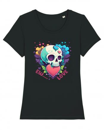 Ew Love Heart Valentine Skull Black