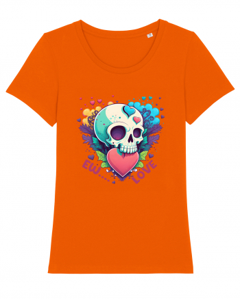 Ew Love Heart Valentine Skull Bright Orange