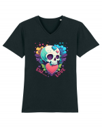 Ew Love Heart Valentine Skull Tricou mânecă scurtă guler V Bărbat Presenter