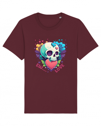 Ew Love Heart Valentine Skull Burgundy