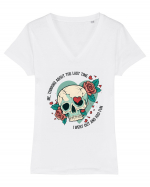 Funny Thinking Skeleton Valentine Skull Tricou mânecă scurtă guler V Damă Evoker