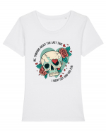 Funny Thinking Skeleton Valentine Skull Tricou mânecă scurtă guler larg fitted Damă Expresser