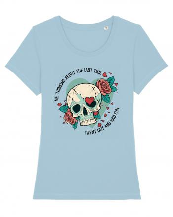 Funny Thinking Skeleton Valentine Skull Sky Blue