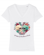 Heart Happy Valentine's Day Skull Tricou mânecă scurtă guler V Damă Evoker