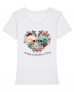 Heart Happy Valentine's Day Skull Tricou mânecă scurtă guler larg fitted Damă Expresser