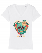 I am Broken Ok Skeleton Valentine Skull Tricou mânecă scurtă guler V Damă Evoker