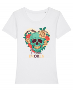 I am Broken Ok Skeleton Valentine Skull Tricou mânecă scurtă guler larg fitted Damă Expresser