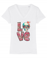 Love Heart Valentine Skull Tricou mânecă scurtă guler V Damă Evoker