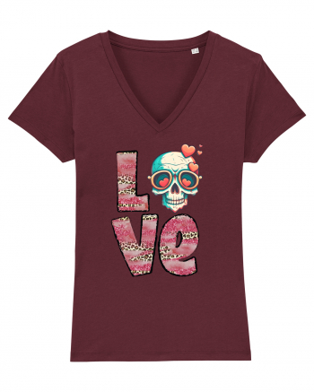 Love Heart Valentine Skull Burgundy