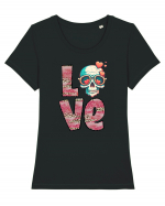 Love Heart Valentine Skull Tricou mânecă scurtă guler larg fitted Damă Expresser