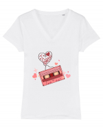 I Love You Retro Cassette Tricou mânecă scurtă guler V Damă Evoker