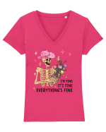 I'm Fine It's Fine Everything's Fine Tricou mânecă scurtă guler V Damă Evoker