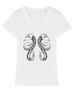 Gemeni-zodiac B&W Tricou mânecă scurtă guler V Damă Evoker