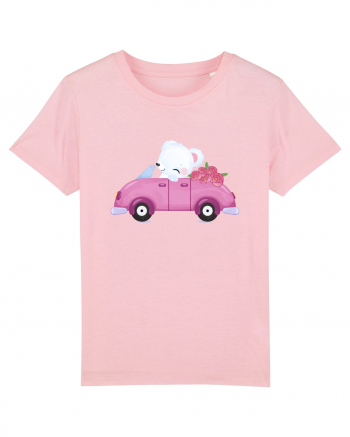 Valentine Polar Bear Flowers Cotton Pink