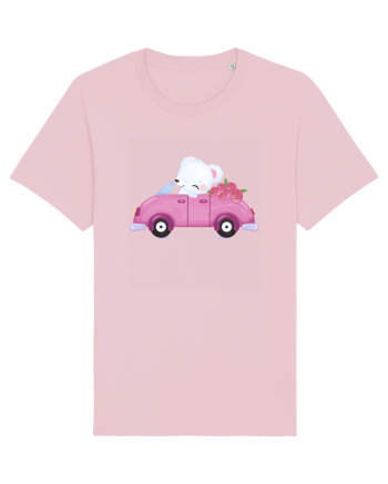 Valentine Polar Bear Flowers Cotton Pink