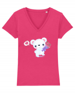 Valentine Polar Bear Happy Tricou mânecă scurtă guler V Damă Evoker