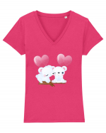 Valentine Polar Bear Heart Tricou mânecă scurtă guler V Damă Evoker