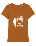 Eat sleep fish repeat Tricou mânecă scurtă guler larg fitted Damă Expresser