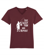 Eat sleep fish repeat Tricou mânecă scurtă guler V Bărbat Presenter