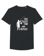 Eat sleep fish repeat Tricou mânecă scurtă guler larg Bărbat Skater