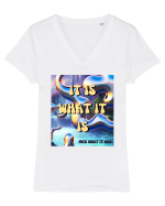 IT IS WHAT IT IS Tricou mânecă scurtă guler V Damă Evoker